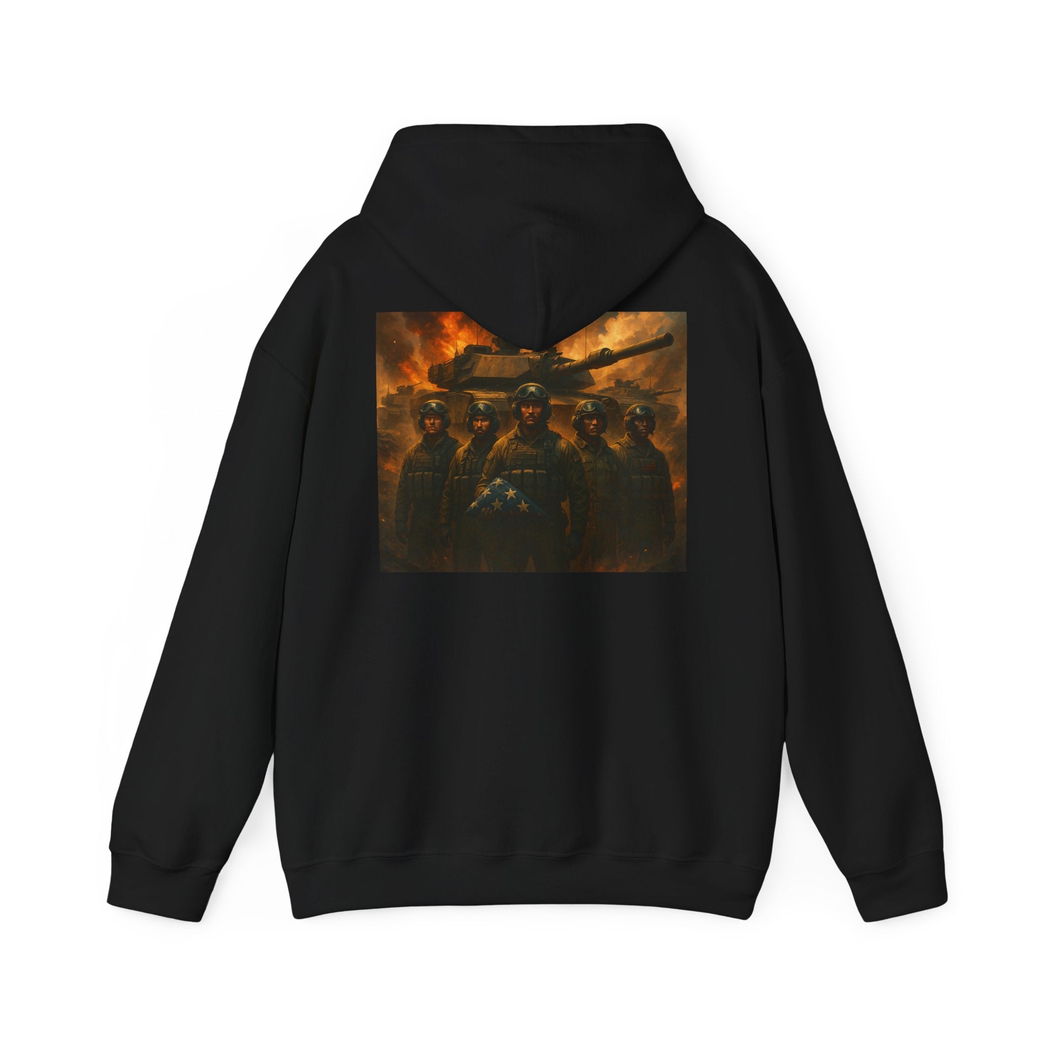 Warrior Tank Crew Hoodie — Military Vintage Battle Scene Sweatshirt