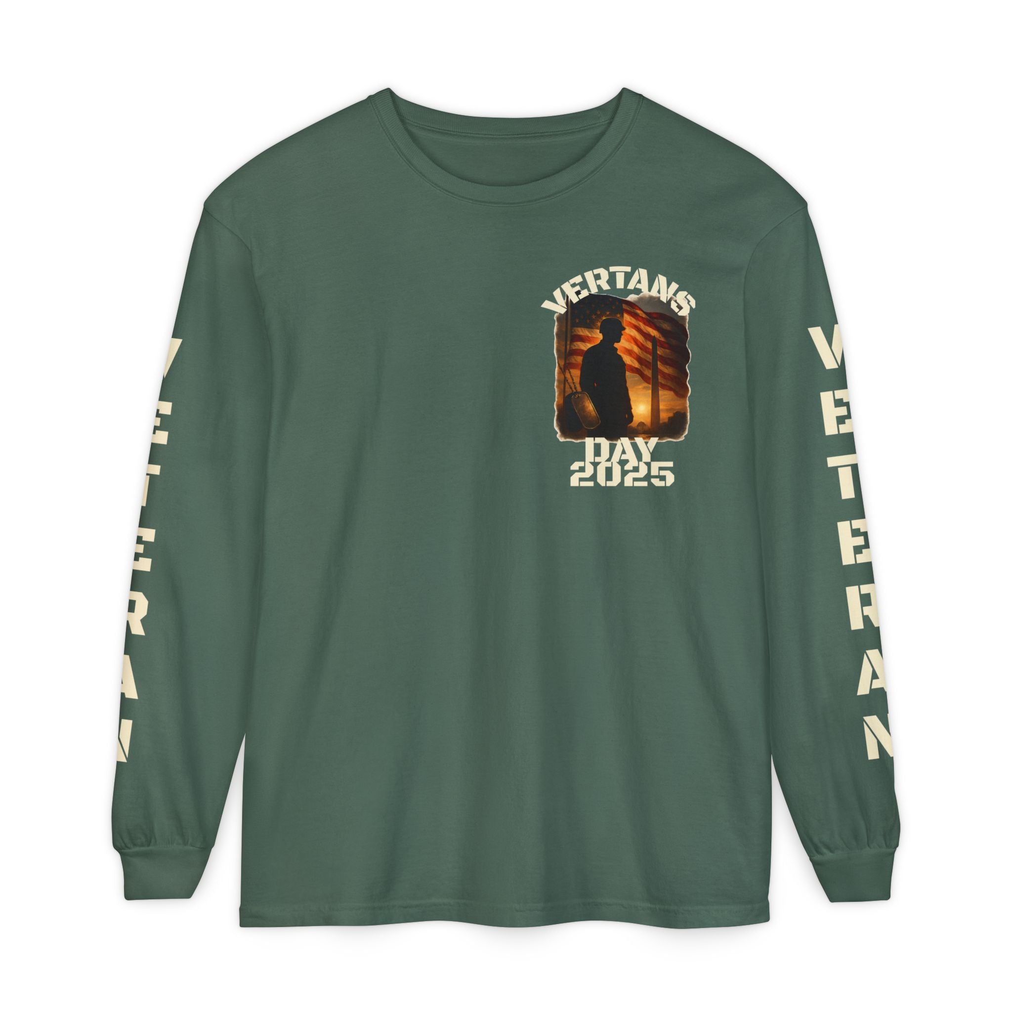 Veteran Tribute Long Sleeve T-Shirt — Patriotic Flag & Poem Design