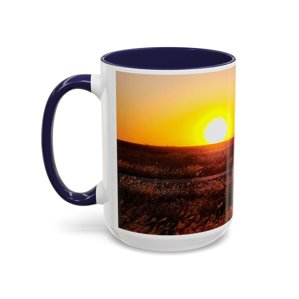 Sunset Prairie Accent Coffee Mug — Warm Sunrise Landscape 11/15oz
