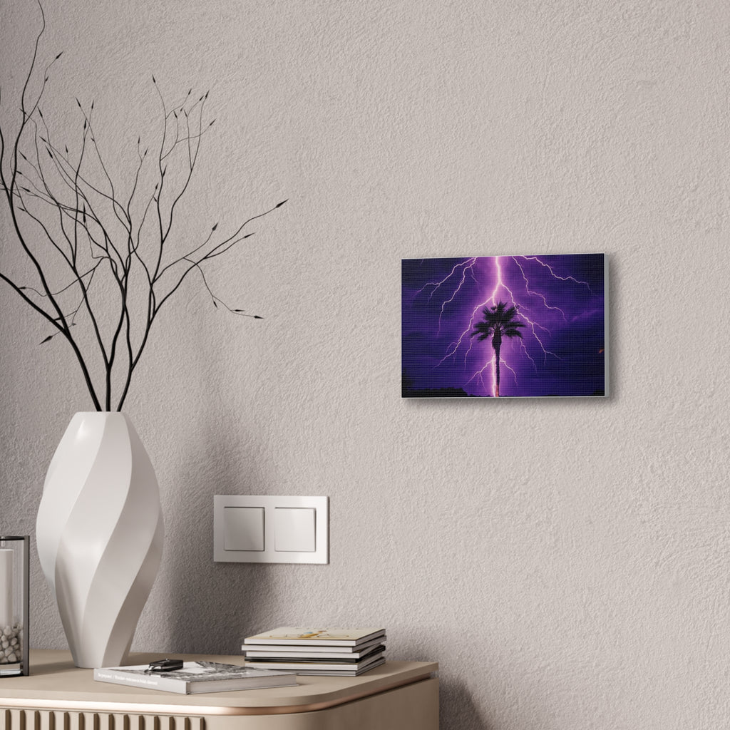 Purple Lightning Palm Tree Canvas Wall Art — Storm Photography Stretched Canvas