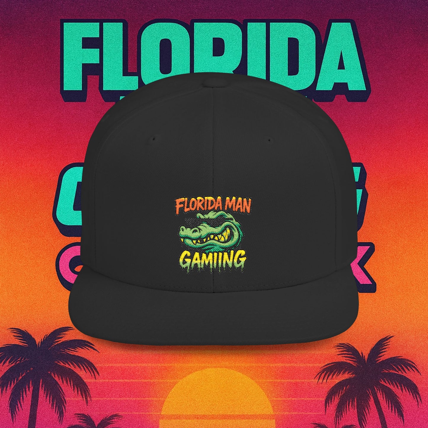 Florida Man Gaming Snapback Hat, Trendy Flat Bill Cap, Fun Gaming Accessory, Perfect for Gifts, Casual Style, Summer Vibes