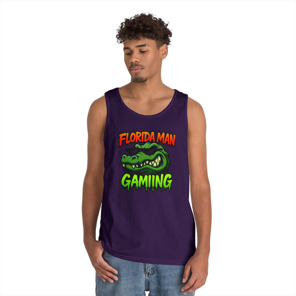 Florida Man Gaming Unisex Heavy Cotton Tank Top, Fun Summer Apparel, Gamer Gift, Casual Wear, Florida Themed Clothing