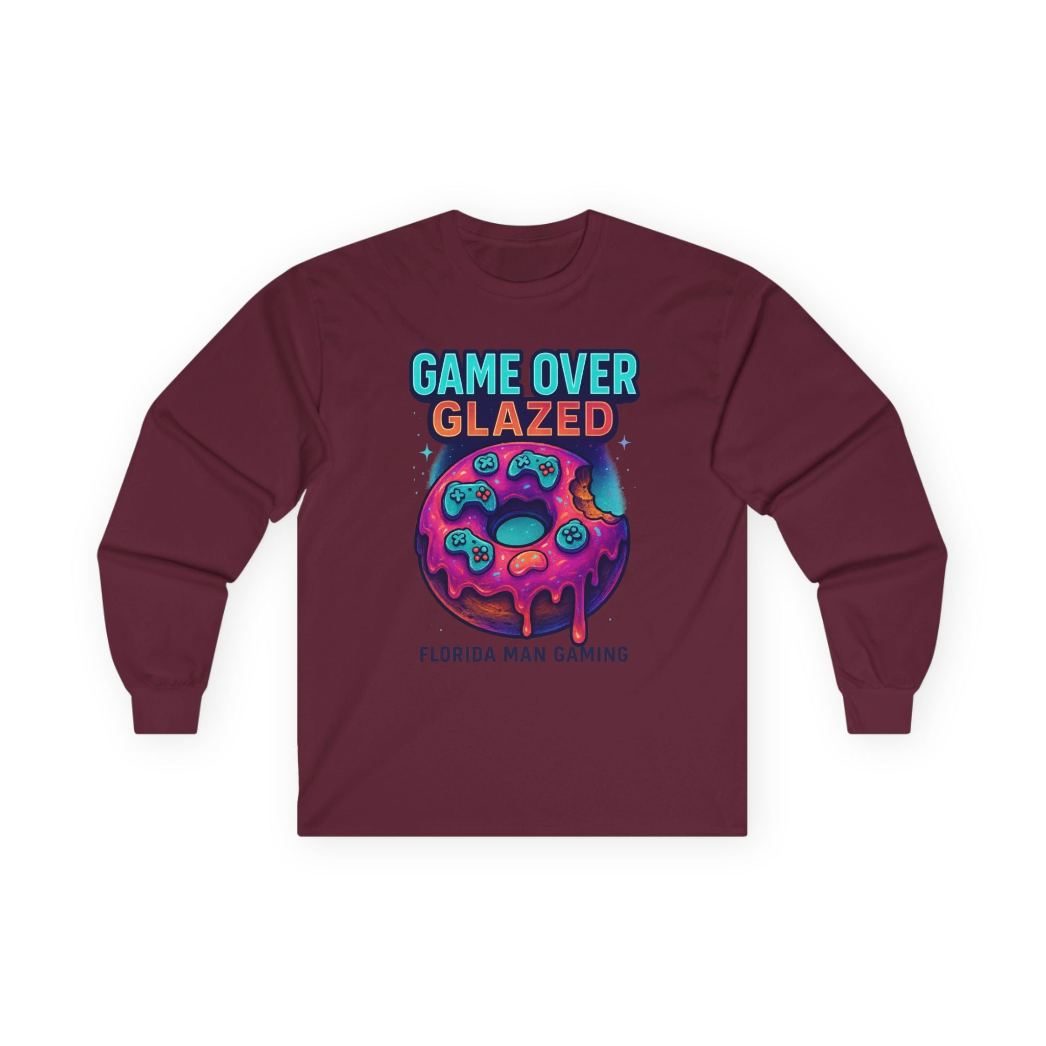 Game Over Glazed Gaming Long Sleeve Tee, Gamer Shirt, Unisex Cotton Tee, Video Game Gift, Retro Gaming Apparel, Fun Gift for Gamers