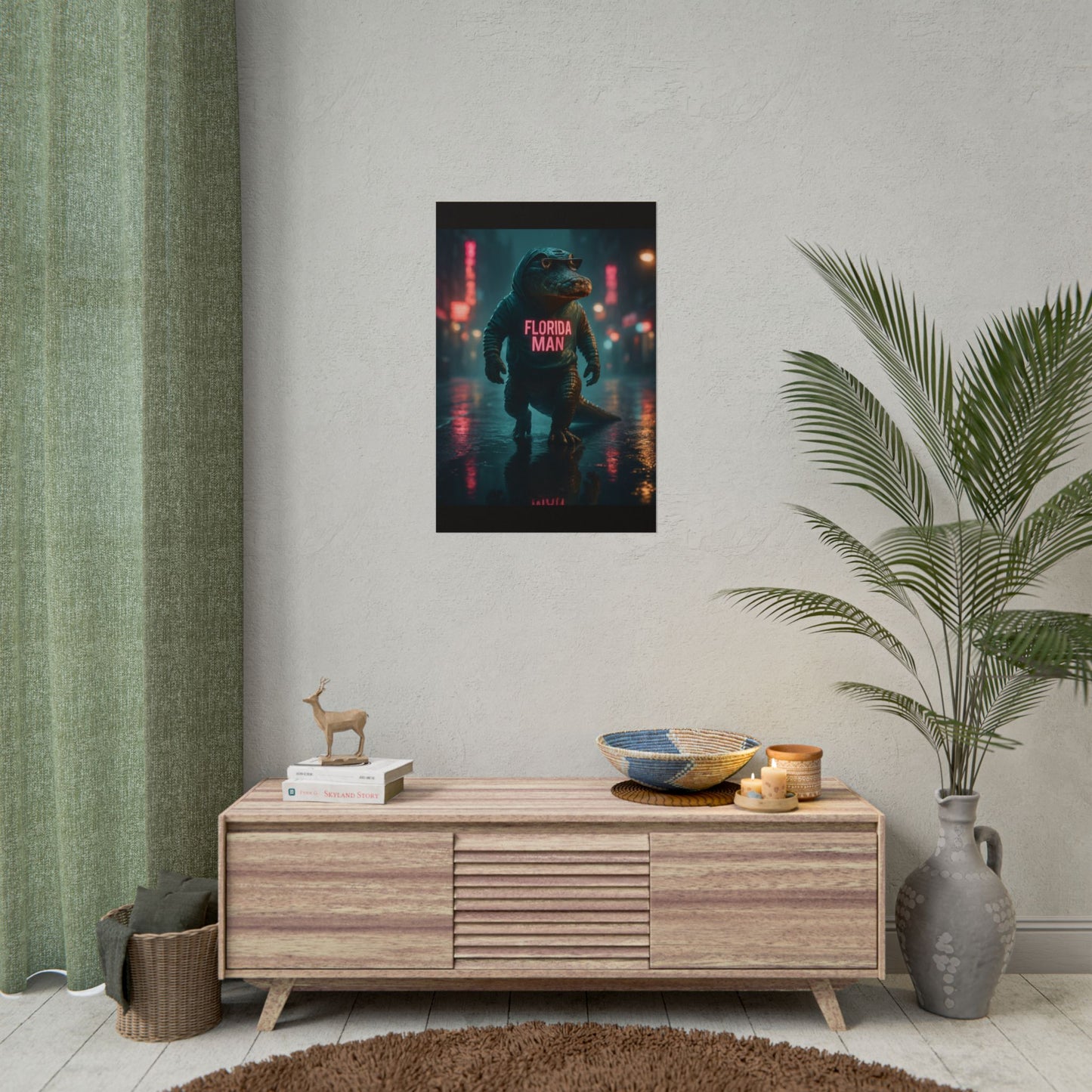 Rolled Posters - Florida Man Gaming Alligator Cyberpunk 3D Render
