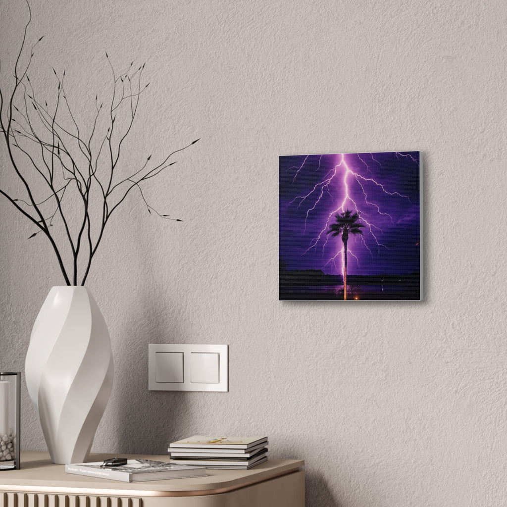 Purple Lightning Palm Tree Canvas Wall Art — Storm Photography Stretched Canvas