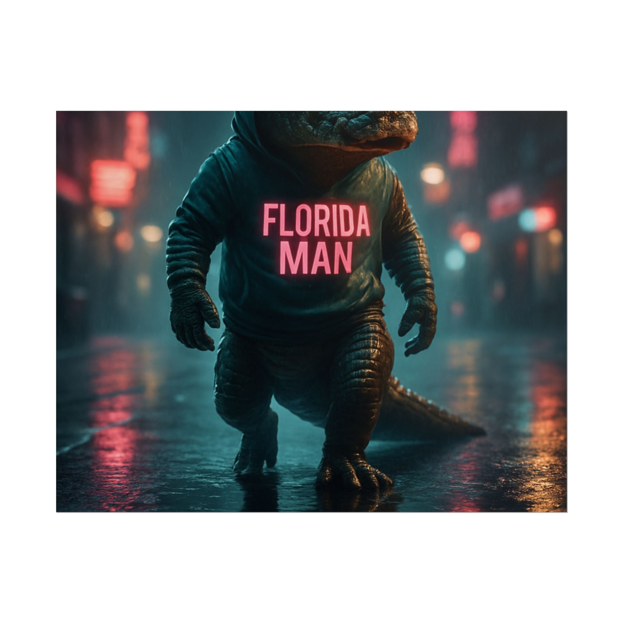 Rolled Posters - Florida Man Gaming Alligator Cyberpunk 3D Render