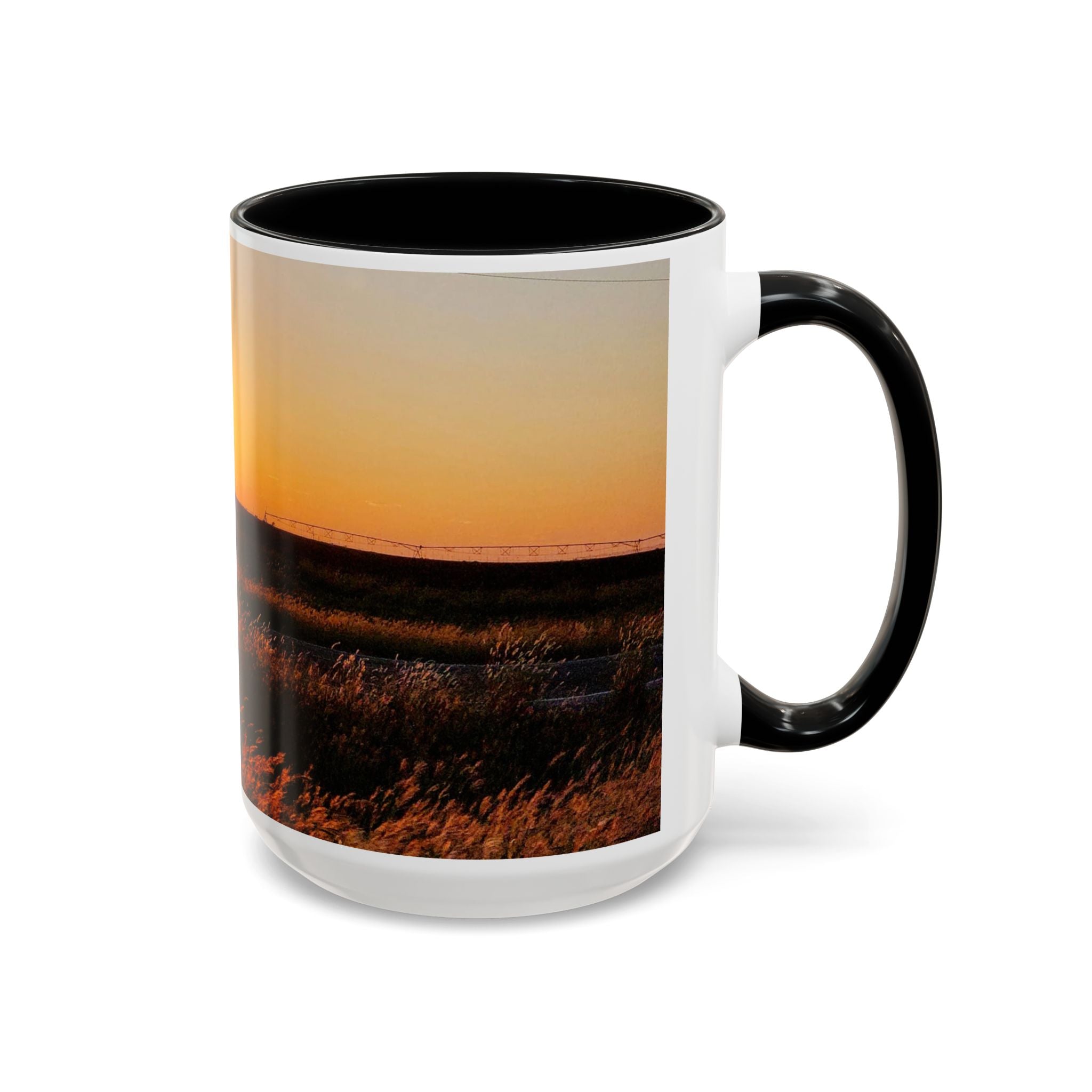 Sunset Prairie Accent Coffee Mug — Warm Sunrise Landscape 11/15oz