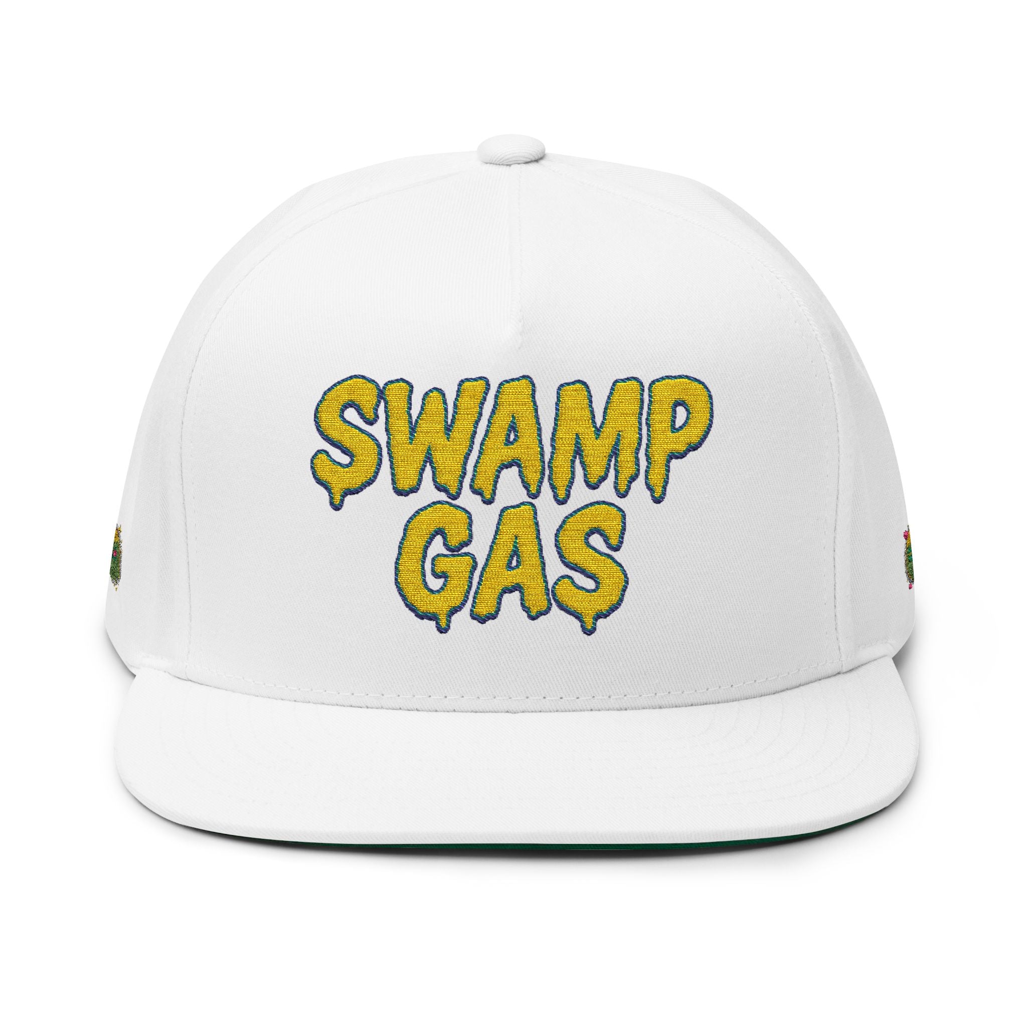 Swamp Gas Embroidered Flat Bill Cap | Trendy Snapback, Gifts for Friends, Festival Wear, Streetwear Style, Summer Accessory