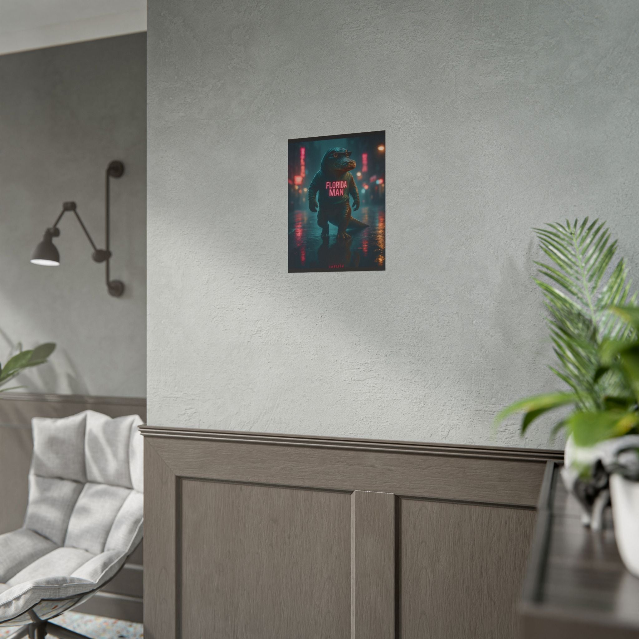 Rolled Posters - Florida Man Gaming Alligator Cyberpunk 3D Render