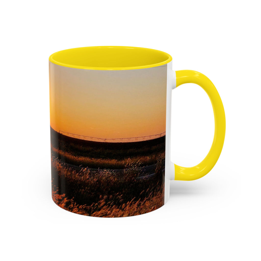 Sunset Prairie Accent Coffee Mug — Warm Sunrise Landscape 11/15oz