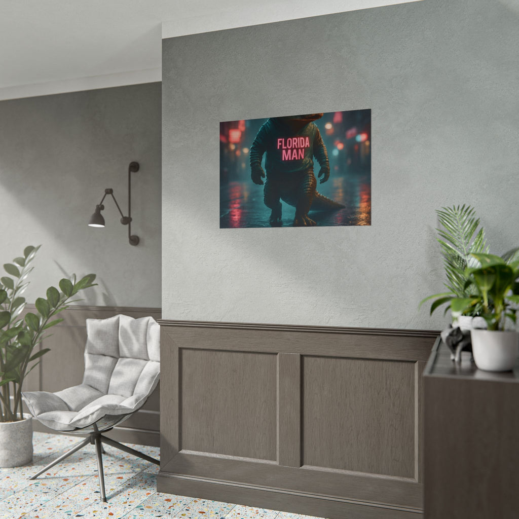 Rolled Posters - Florida Man Gaming Alligator Cyberpunk 3D Render