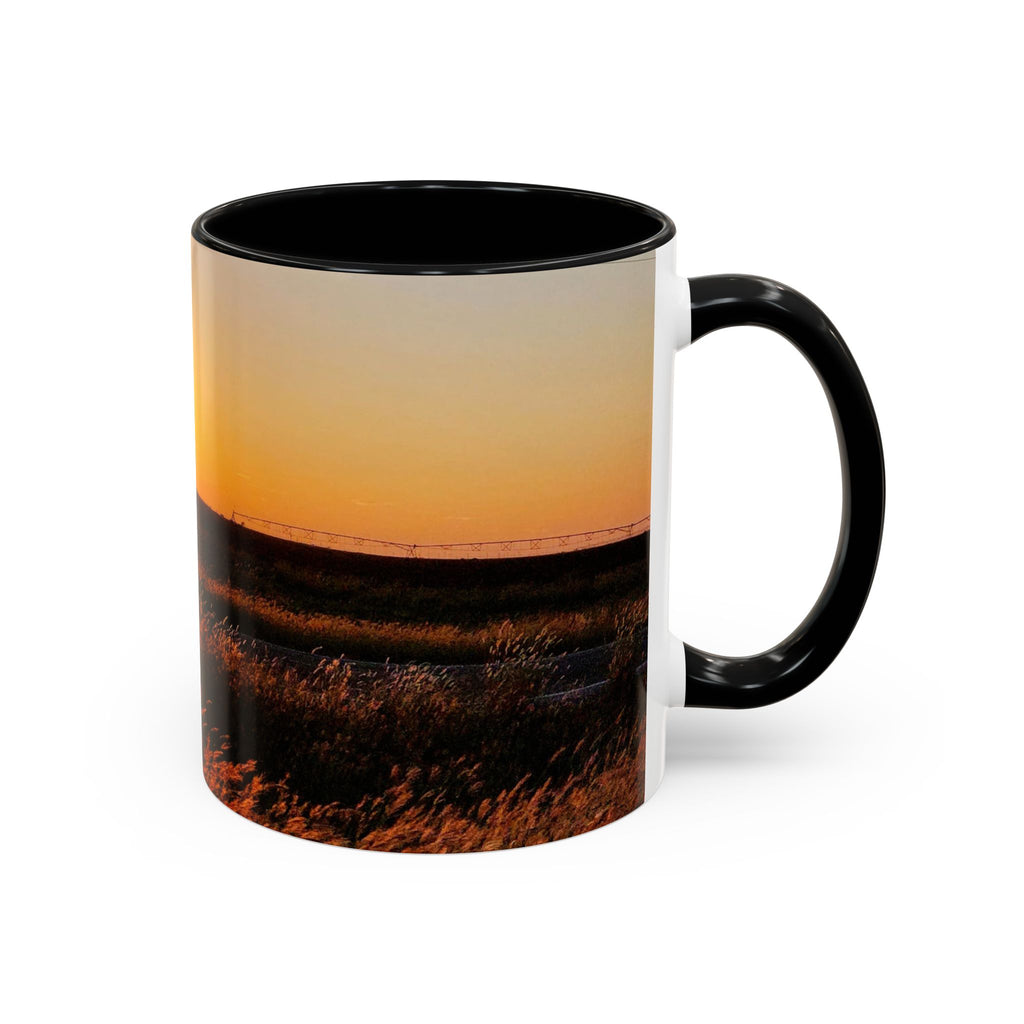 Sunset Prairie Accent Coffee Mug — Warm Sunrise Landscape 11/15oz