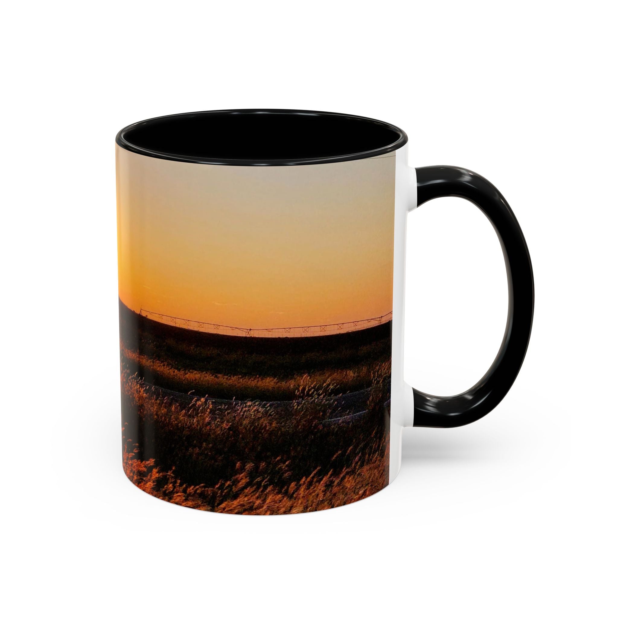 Sunset Prairie Accent Coffee Mug — Warm Sunrise Landscape 11/15oz