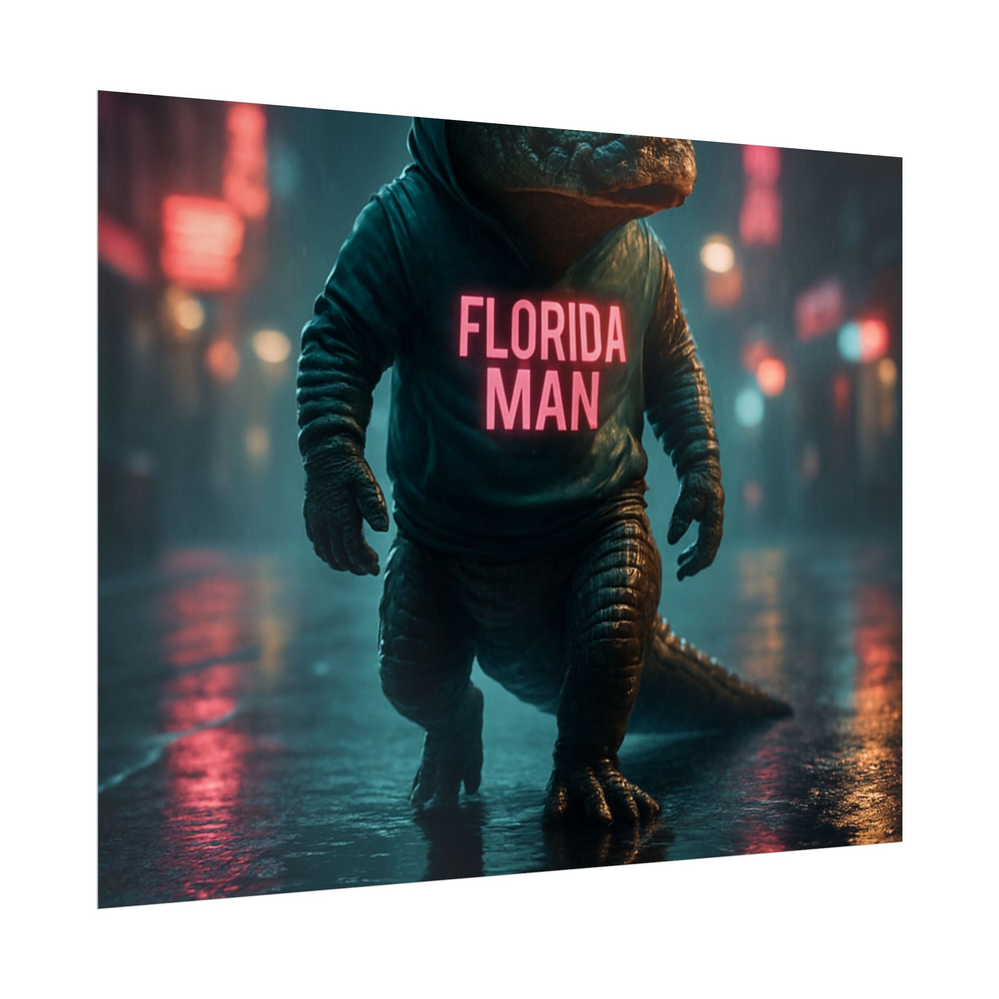 Rolled Posters - Florida Man Gaming Alligator Cyberpunk 3D Render