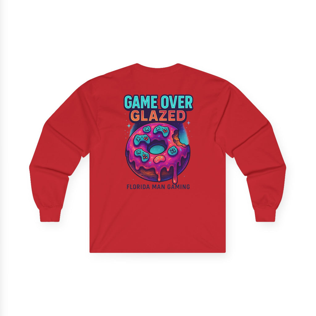 Game Over Glazed Gaming Long Sleeve Tee, Gamer Shirt, Unisex Cotton Tee, Video Game Gift, Retro Gaming Apparel, Fun Gift for Gamers