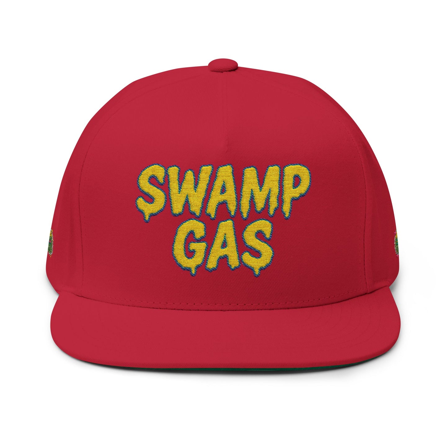 Swamp Gas Embroidered Flat Bill Cap | Trendy Snapback, Gifts for Friends, Festival Wear, Streetwear Style, Summer Accessory