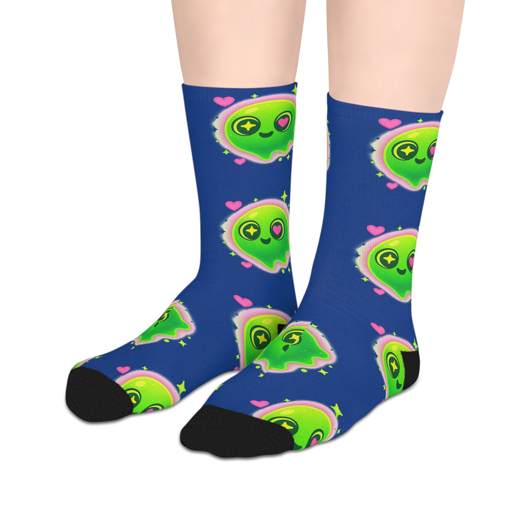 Mid-length Socks Cosmic Gator Face Pattern Neon Green Blue Funny Gaming Florida Man Vaporwave Swamp Style