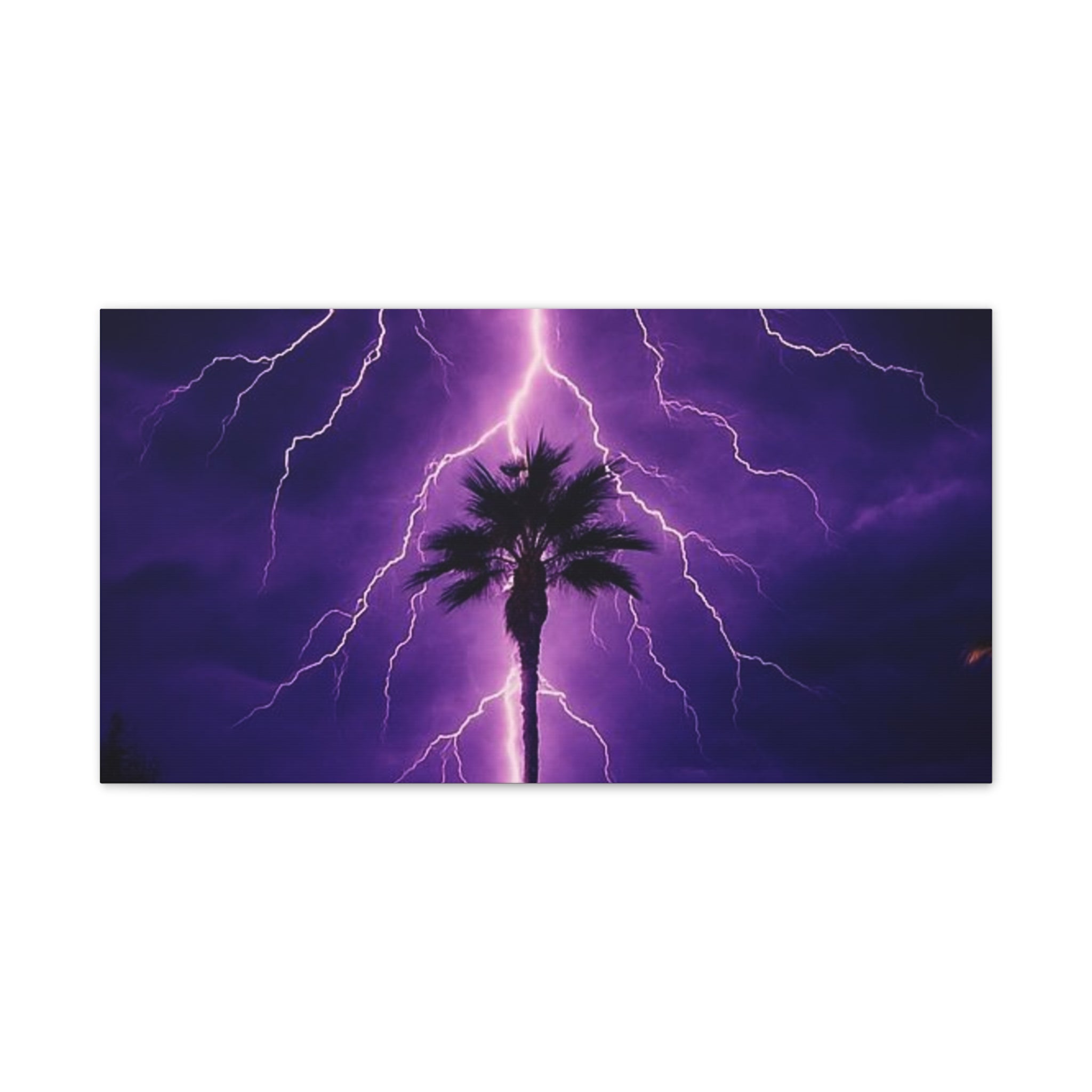 Purple Lightning Palm Tree Canvas Wall Art — Storm Photography Stretched Canvas