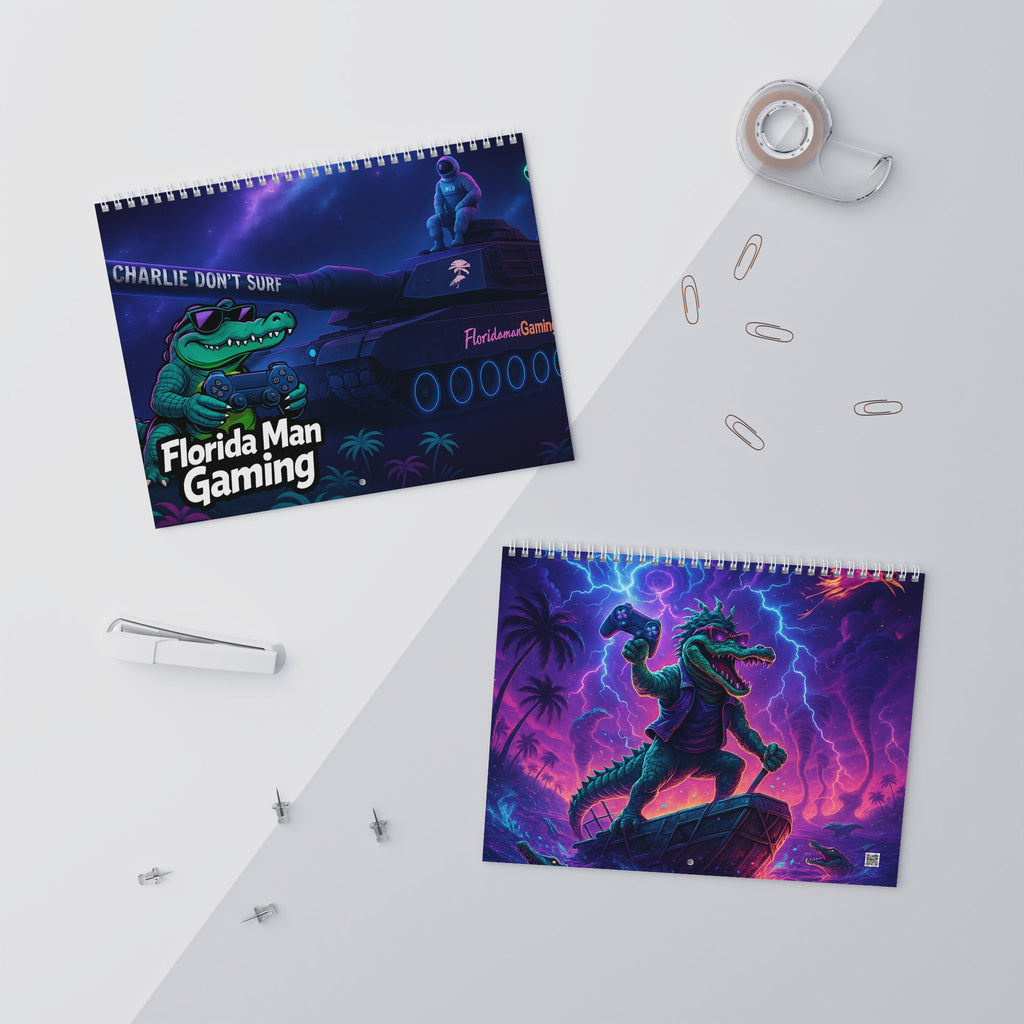 2026 Neon Alligator Art Wall Calendar — Funky Retro Aesthetic Monthly Planner