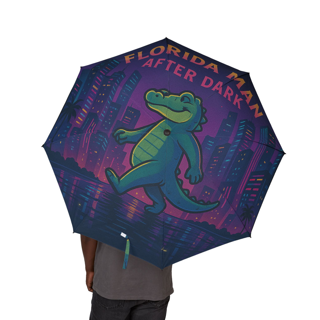 Foldable Umbrella — 'Florida Man After Dark' Neon Gator Rain Umbrella
