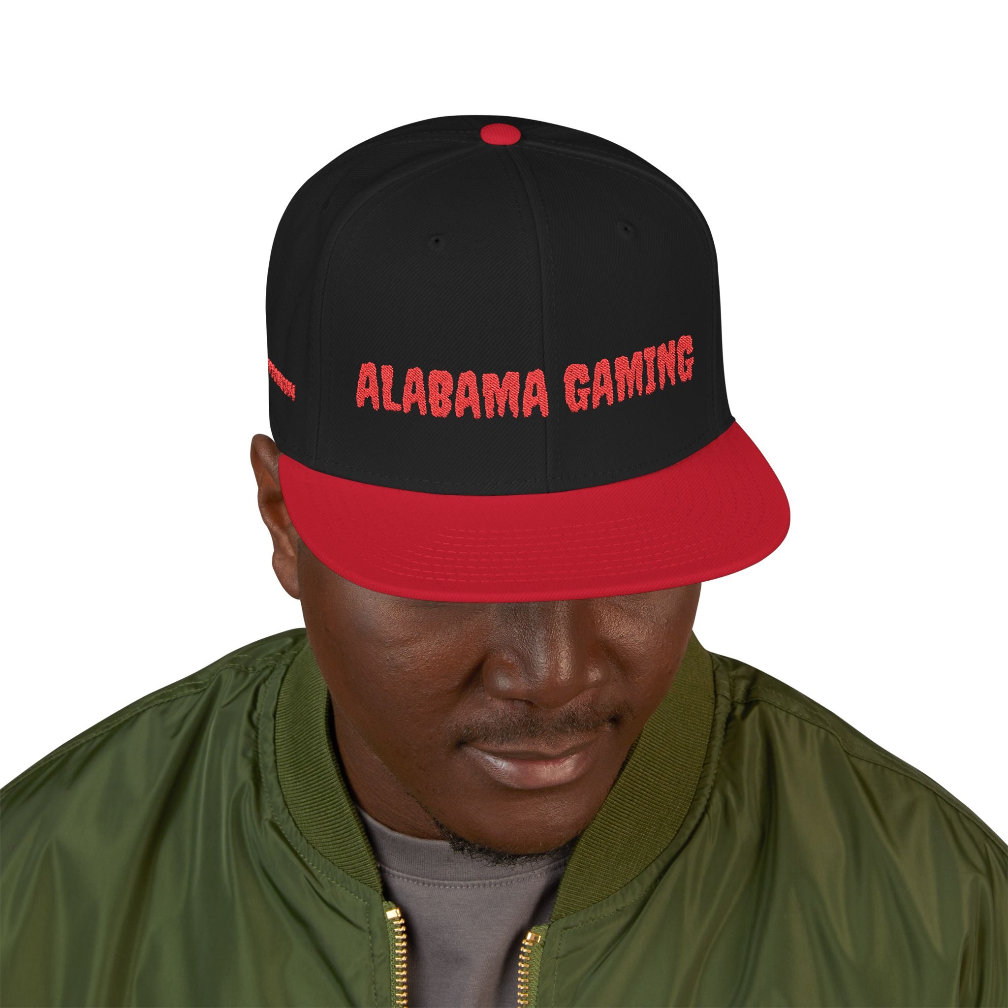 Alabama Gaming Snapback Hat – Flat Brim Embroidered Gamer Cap (Black/Red) | T_TopDonWon4