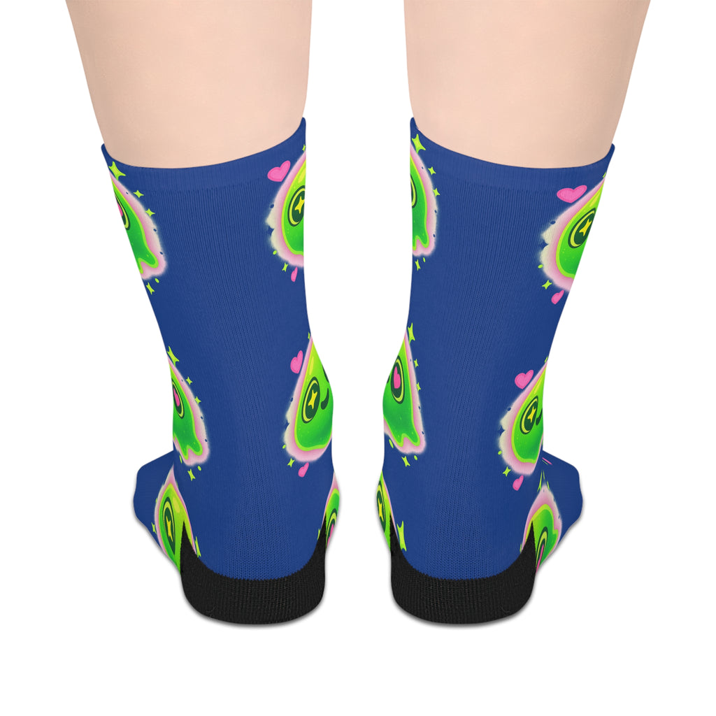 Mid-length Socks Cosmic Gator Face Pattern Neon Green Blue Funny Gaming Florida Man Vaporwave Swamp Style