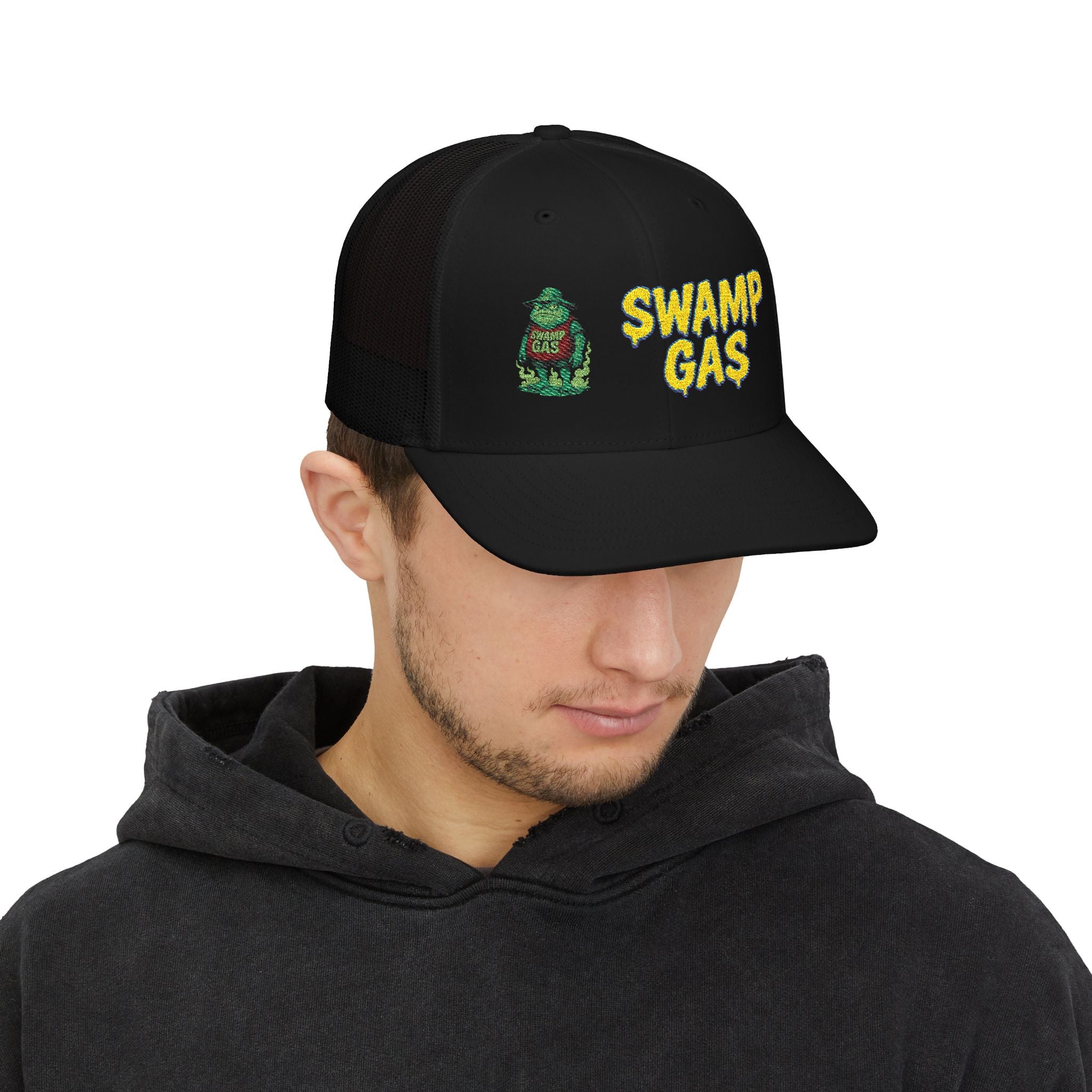 Swamp Gas Snapback Trucker Cap, Fun Summer Hat, Casual Outdoor Cap, Unique Gift for Him/Her, Festival Headwear, Retro Style Cap