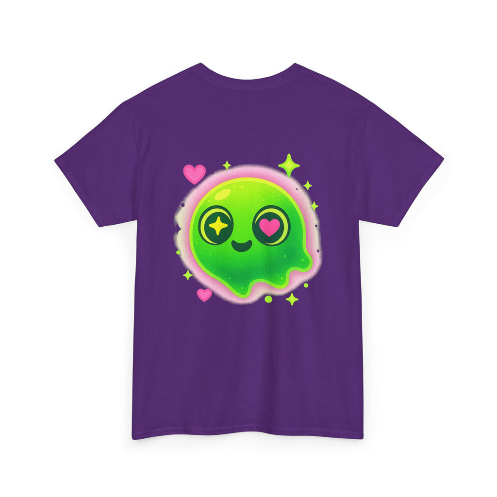 Neon Green Blob Unisex Tee - Cute Cartoonish Design with Hearts and Stars