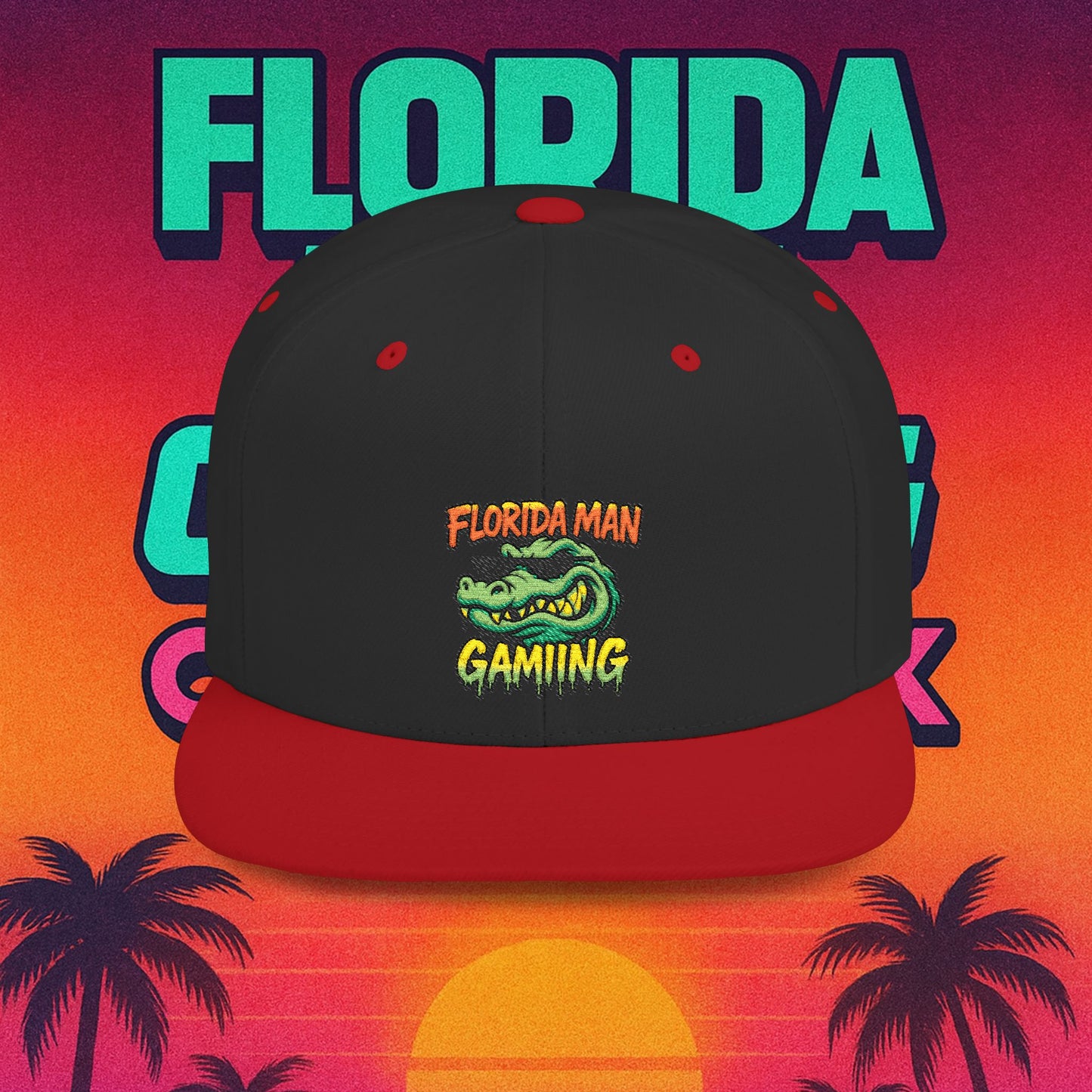 Florida Man Gaming Snapback Hat, Trendy Flat Bill Cap, Fun Gaming Accessory, Perfect for Gifts, Casual Style, Summer Vibes