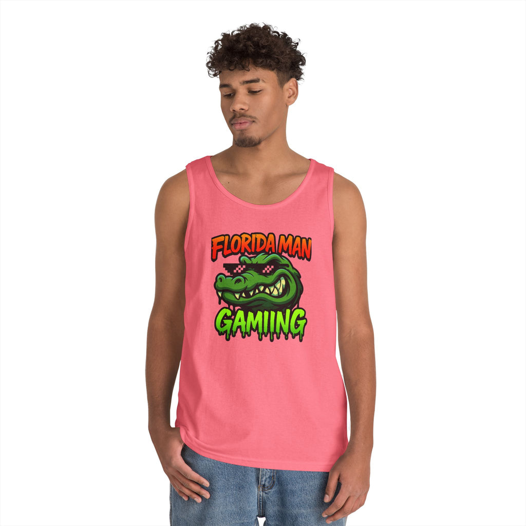 Florida Man Gaming Unisex Heavy Cotton Tank Top, Fun Summer Apparel, Gamer Gift, Casual Wear, Florida Themed Clothing