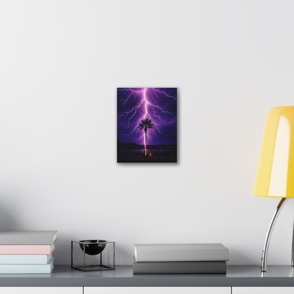 Purple Lightning Palm Tree Canvas Wall Art — Storm Photography Stretched Canvas