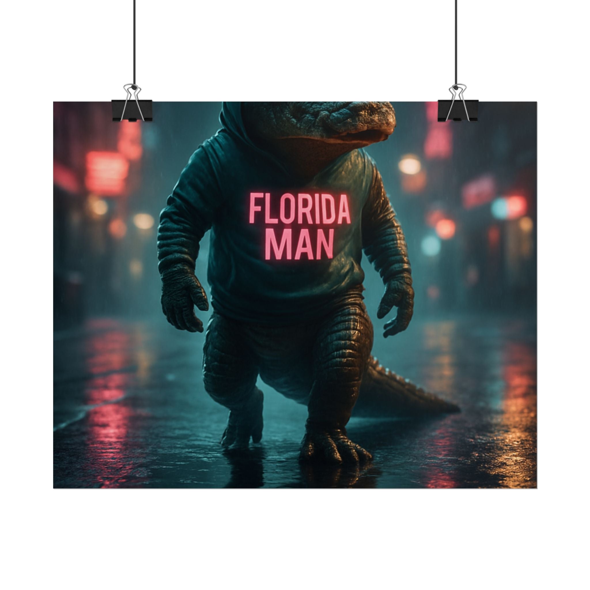Rolled Posters - Florida Man Gaming Alligator Cyberpunk 3D Render
