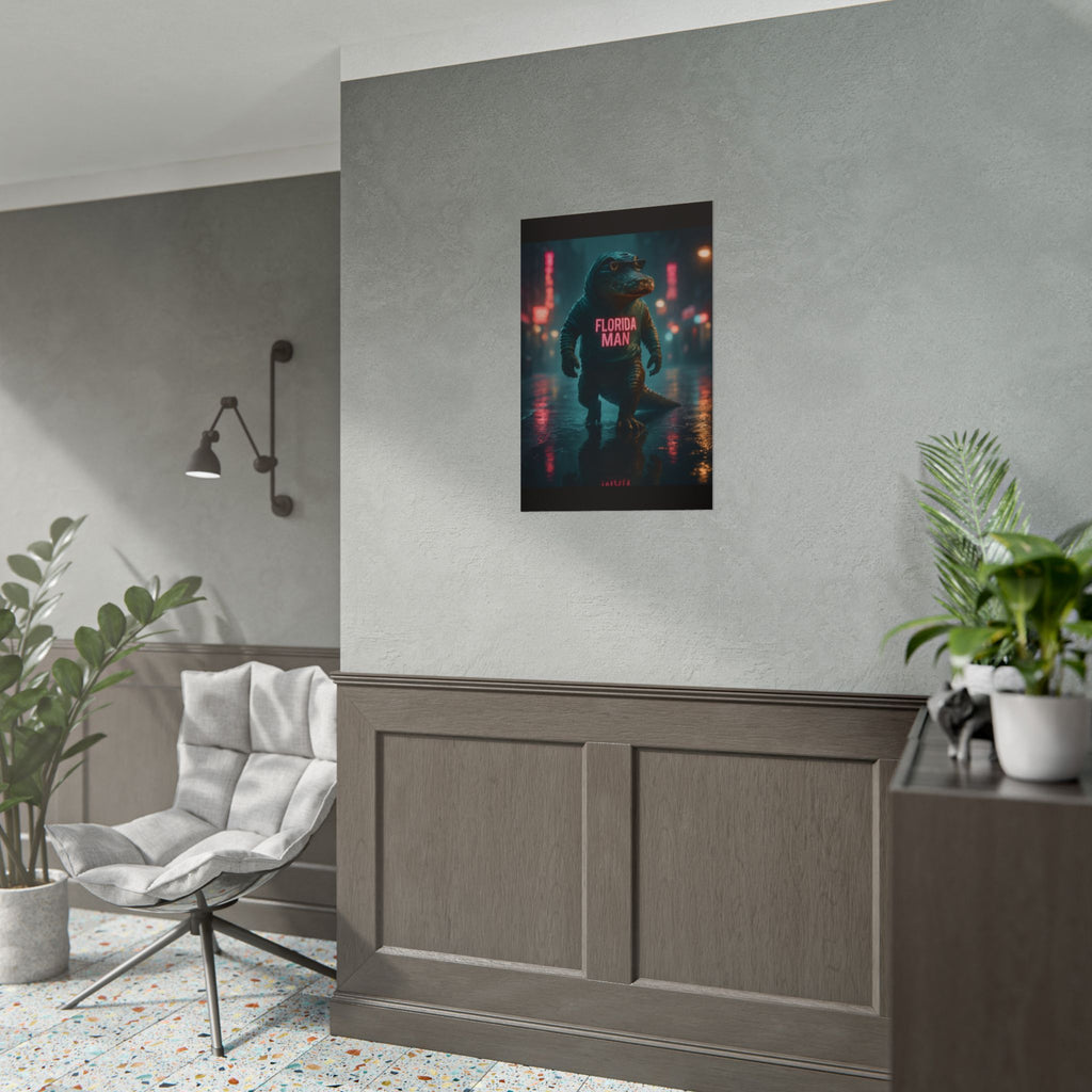 Rolled Posters - Florida Man Gaming Alligator Cyberpunk 3D Render