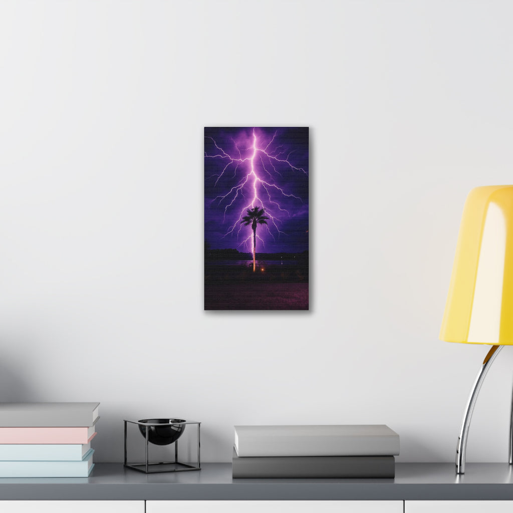 Purple Lightning Palm Tree Canvas Wall Art — Storm Photography Stretched Canvas