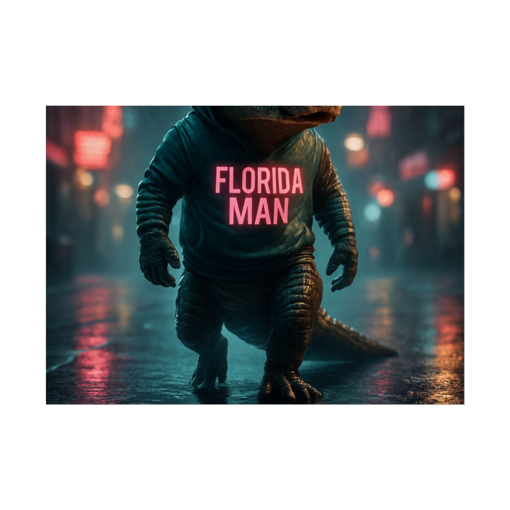 Rolled Posters - Florida Man Gaming Alligator Cyberpunk 3D Render
