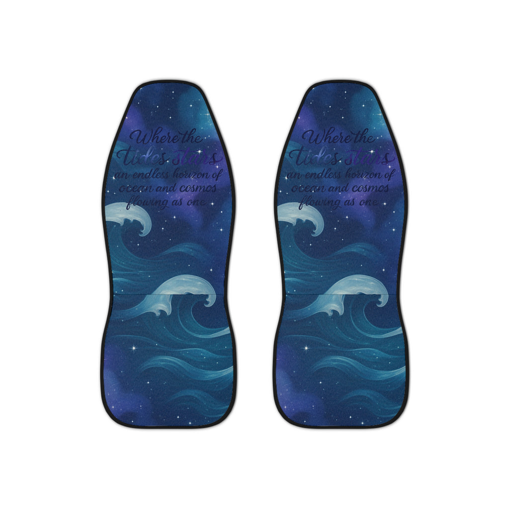 Ocean Night Car Seat Covers — Starry Waves Design with 'Where the Wind's...' Quote