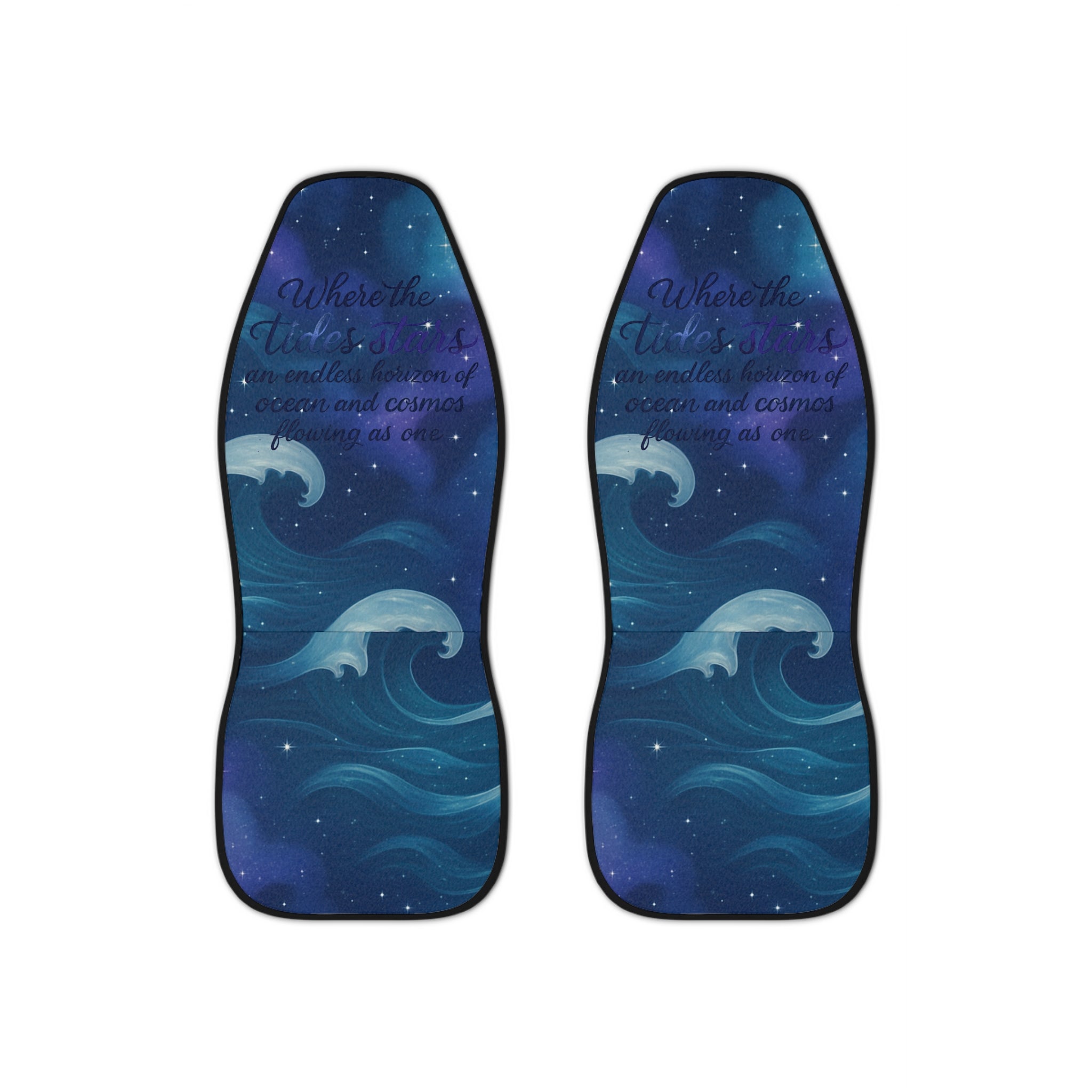 Ocean Night Car Seat Covers — Starry Waves Design with 'Where the Wind's...' Quote