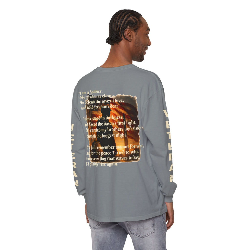 Veteran Tribute Long Sleeve T-Shirt — Patriotic Flag & Poem Design