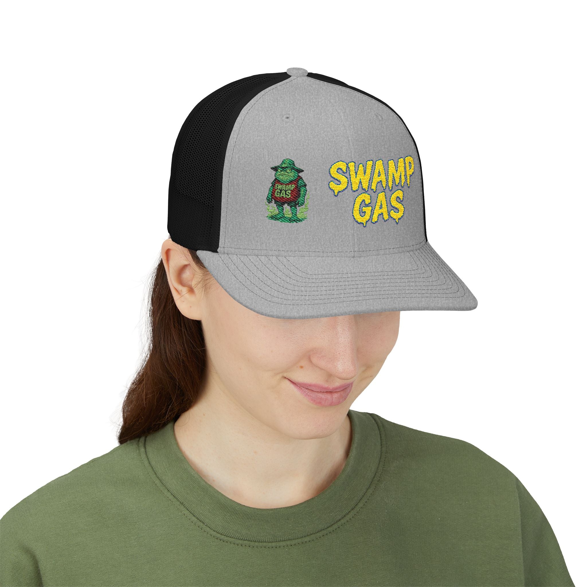 Swamp Gas Snapback Trucker Cap, Fun Summer Hat, Casual Outdoor Cap, Unique Gift for Him/Her, Festival Headwear, Retro Style Cap