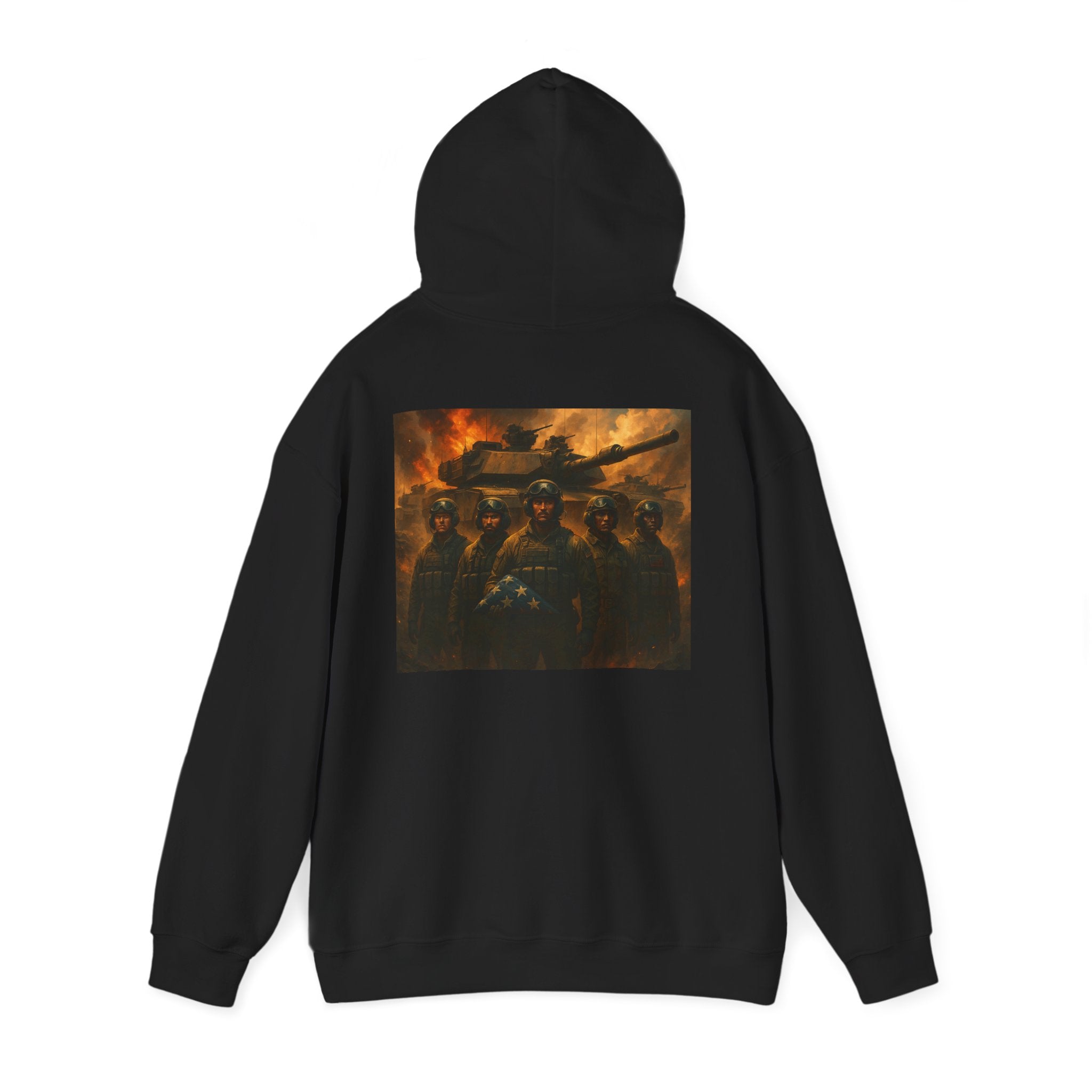 Warrior Tank Crew Hoodie — Military Vintage Battle Scene Sweatshirt