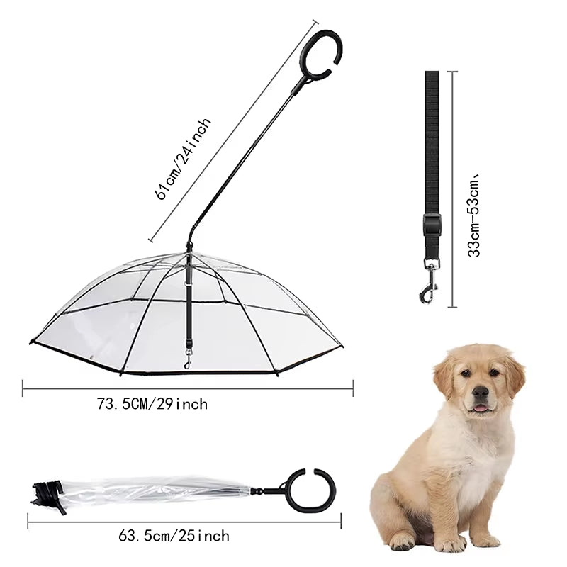 C-Shape Handle Umbrella for Small Medium Dogs Pet Umbrella with Adjustable Leash Rain/Snow Walking Doggy Umbralla