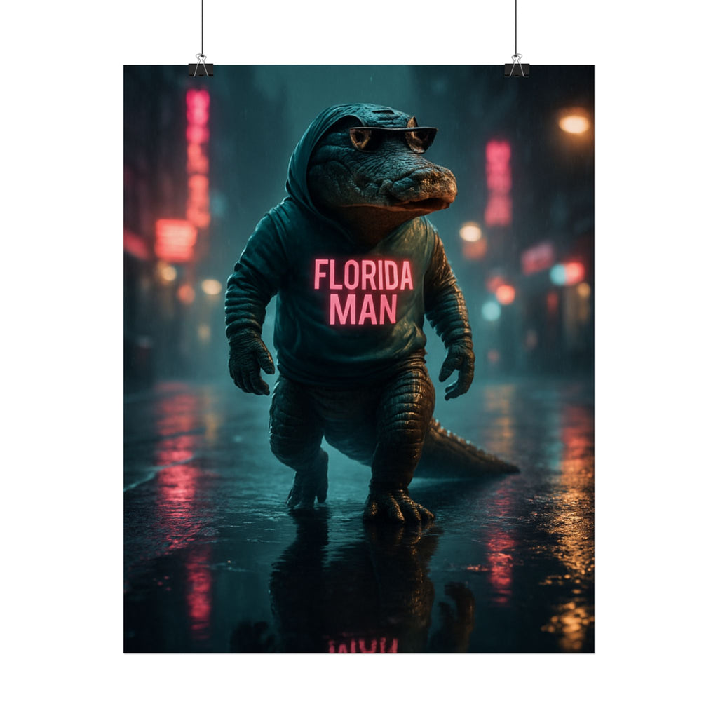 Rolled Posters - Florida Man Gaming Alligator Cyberpunk 3D Render