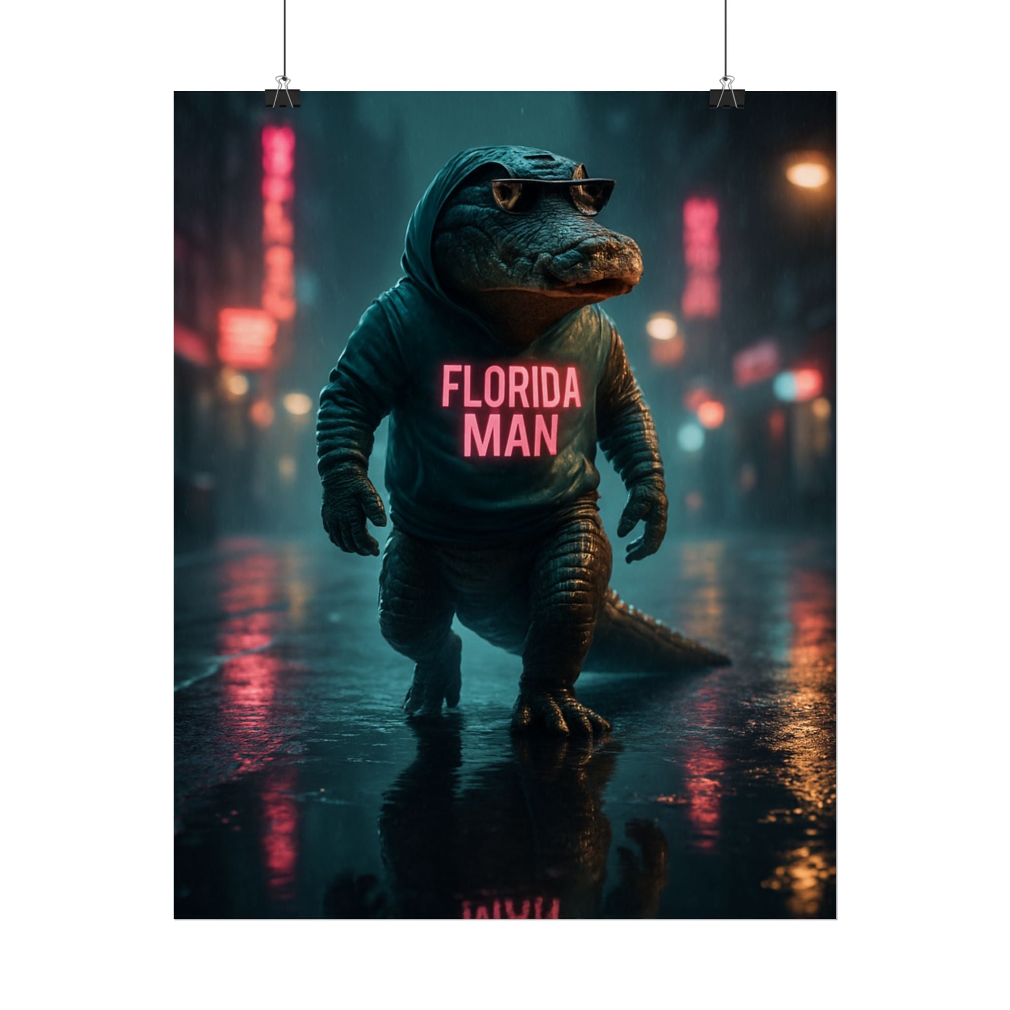 Rolled Posters - Florida Man Gaming Alligator Cyberpunk 3D Render