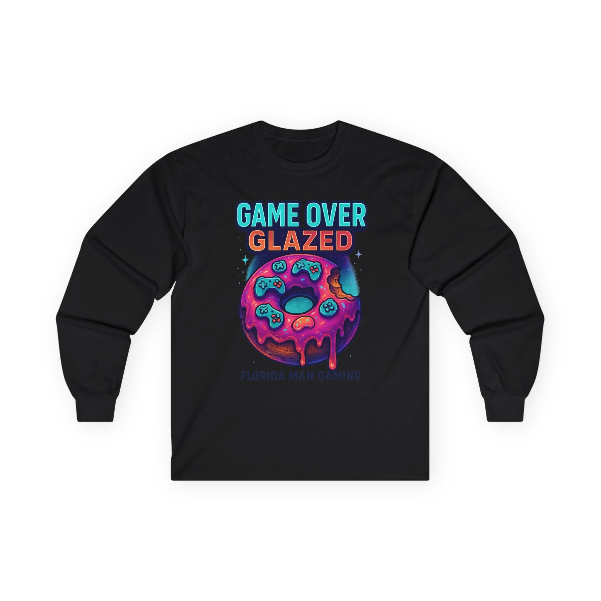 Game Over Glazed Gaming Long Sleeve Tee, Gamer Shirt, Unisex Cotton Tee, Video Game Gift, Retro Gaming Apparel, Fun Gift for Gamers