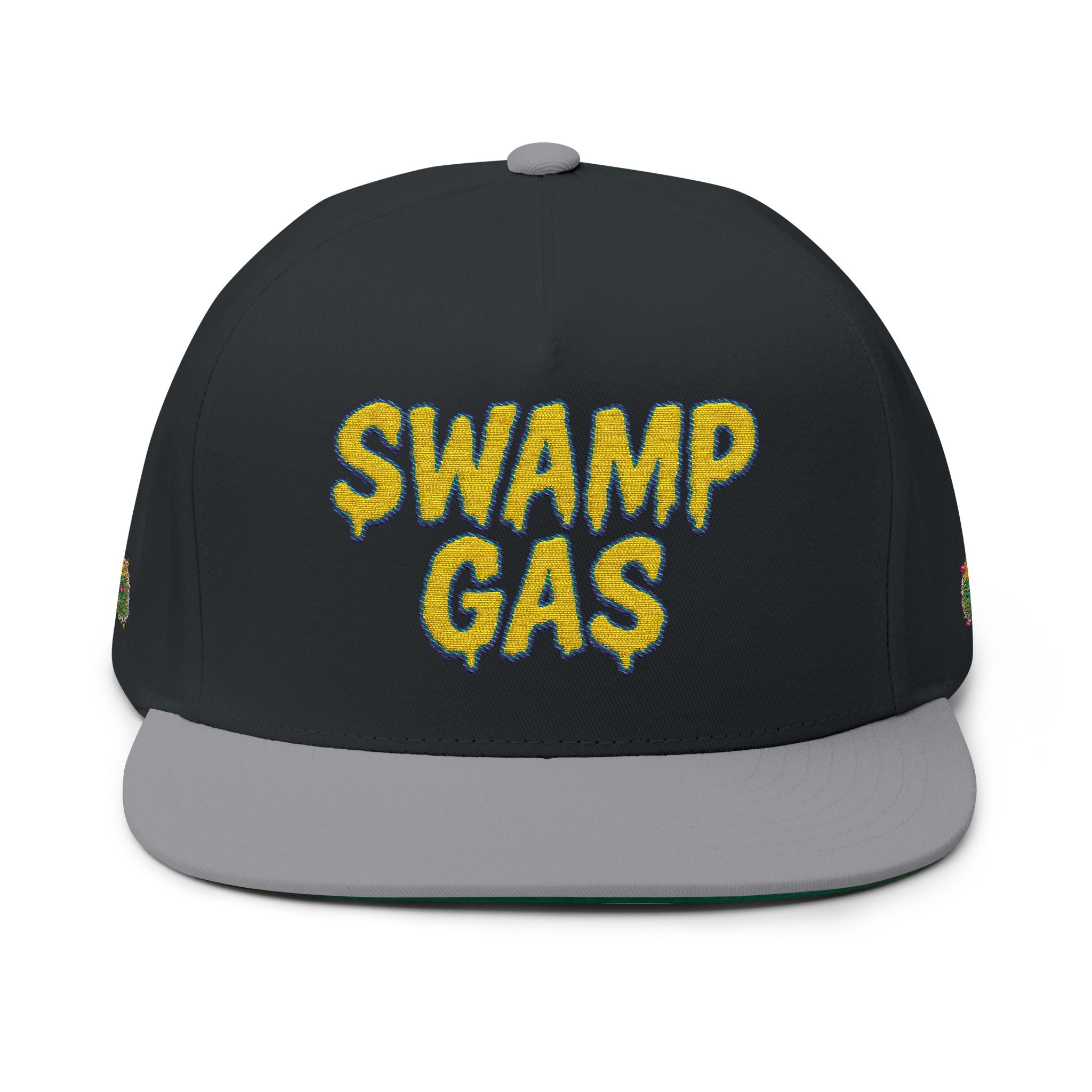 Swamp Gas Embroidered Flat Bill Cap | Trendy Snapback, Gifts for Friends, Festival Wear, Streetwear Style, Summer Accessory