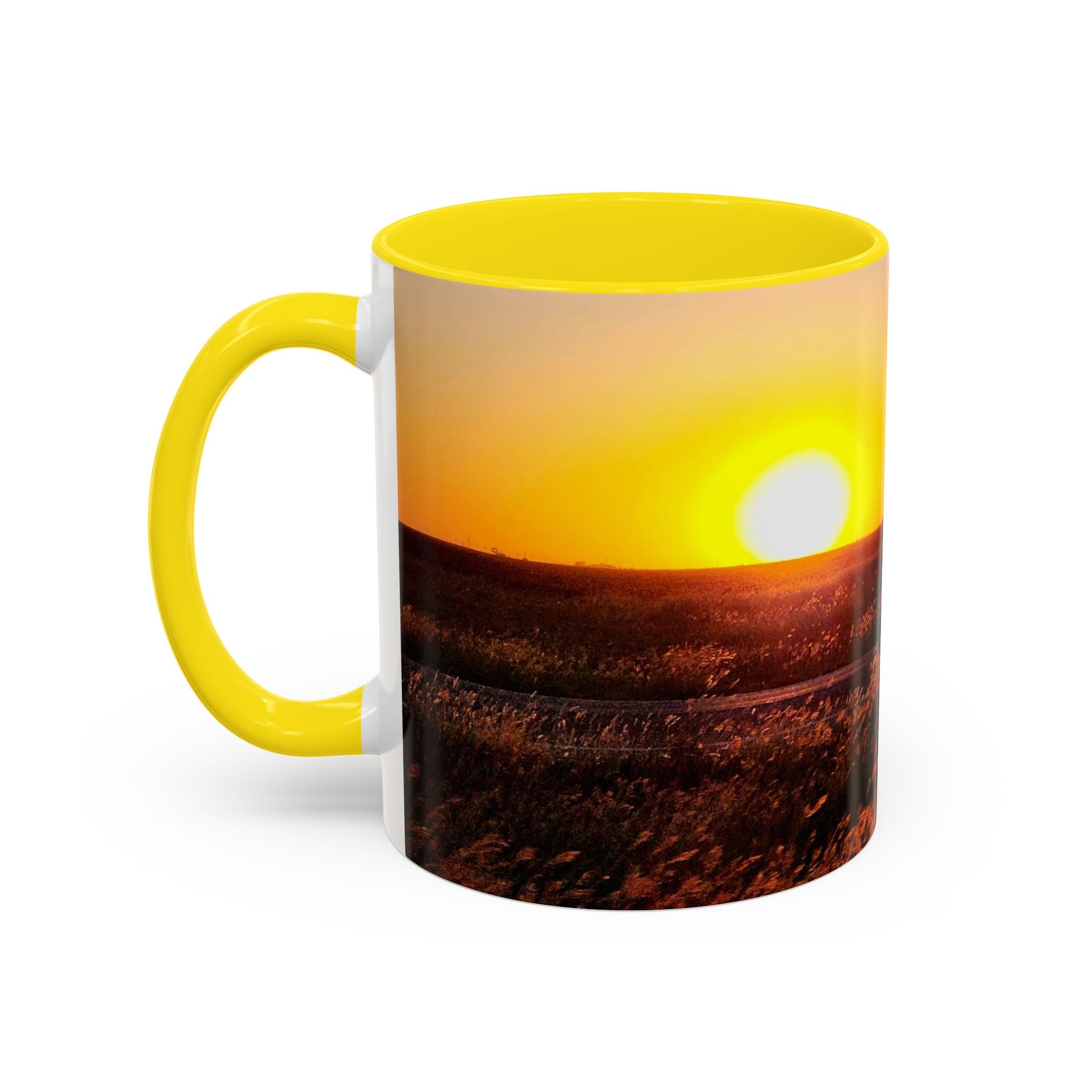 Sunset Prairie Accent Coffee Mug — Warm Sunrise Landscape 11/15oz