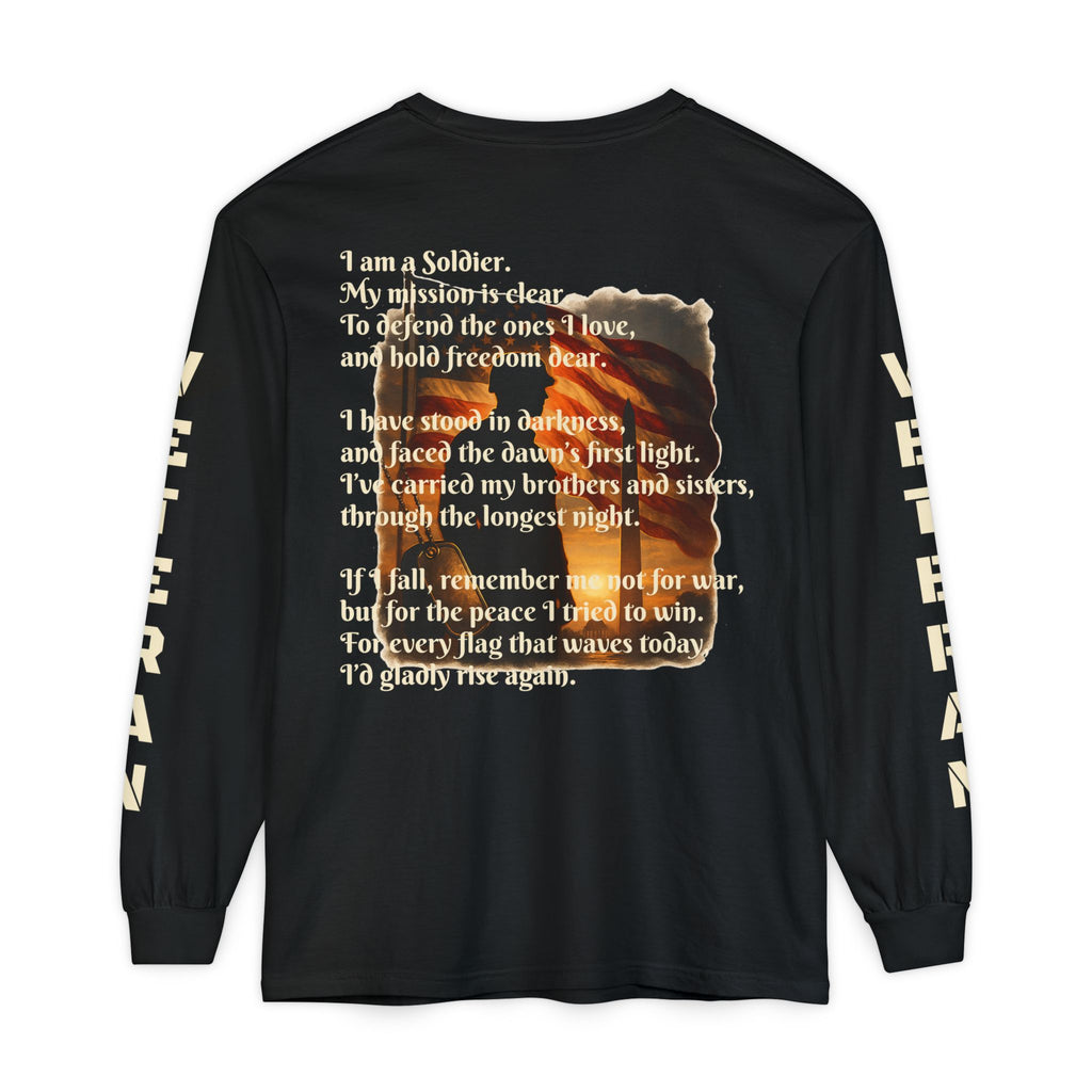 Veteran Tribute Long Sleeve T-Shirt — Patriotic Flag & Poem Design