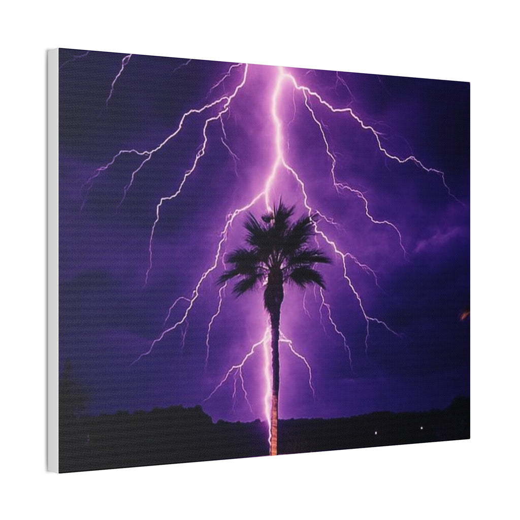 Purple Lightning Palm Tree Canvas Wall Art — Storm Photography Stretched Canvas