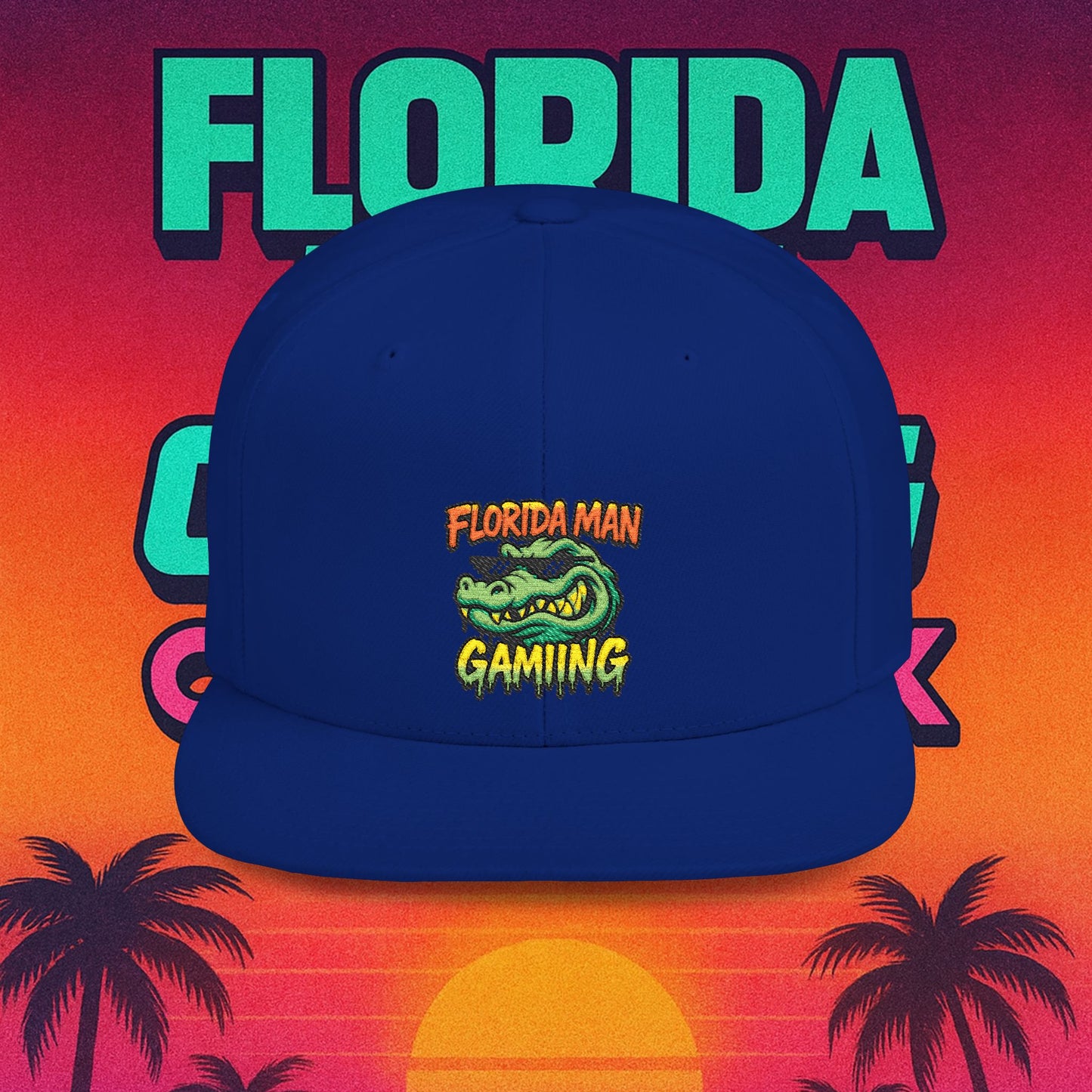 Florida Man Gaming Snapback Hat, Trendy Flat Bill Cap, Fun Gaming Accessory, Perfect for Gifts, Casual Style, Summer Vibes