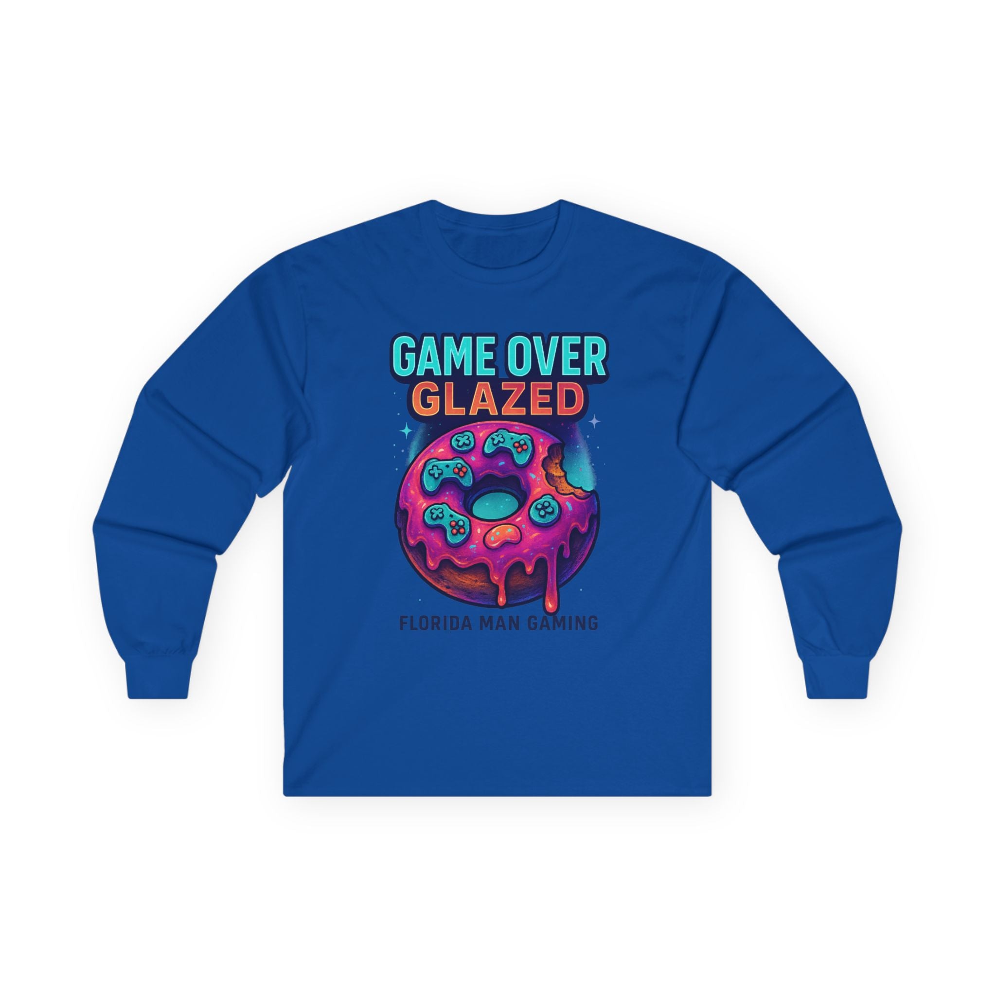 Game Over Glazed Gaming Long Sleeve Tee, Gamer Shirt, Unisex Cotton Tee, Video Game Gift, Retro Gaming Apparel, Fun Gift for Gamers